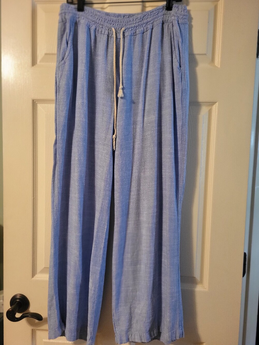Light Blue Women's LINEN Wide-Leg Drawstring Pants